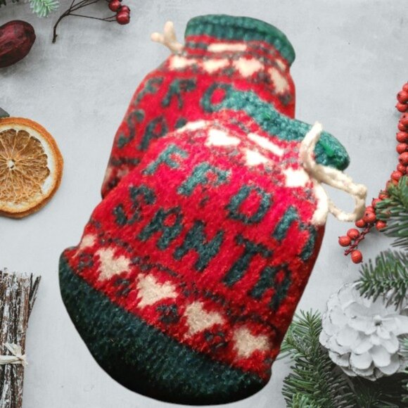 Festive Knitted Drawstring Christmas Stocking Bags - Set of 2 NWOT - Picture 1 of 6